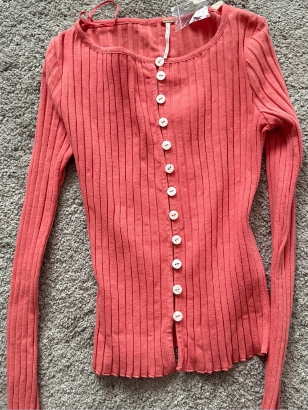 Free People Tilly Ribbed Button-Front Women's Sweater, coral, sz S, nwt🧡
